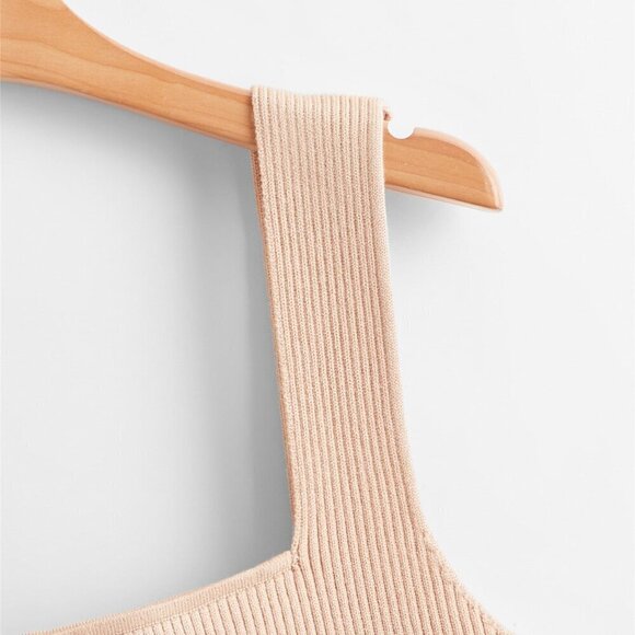 Beige Casual Women's Solid Ribbed Knit Top - Picture 3 of 4